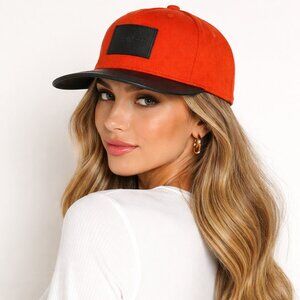 Coach Colorblock Cap Orange Black Leather Strapback Hat F86475